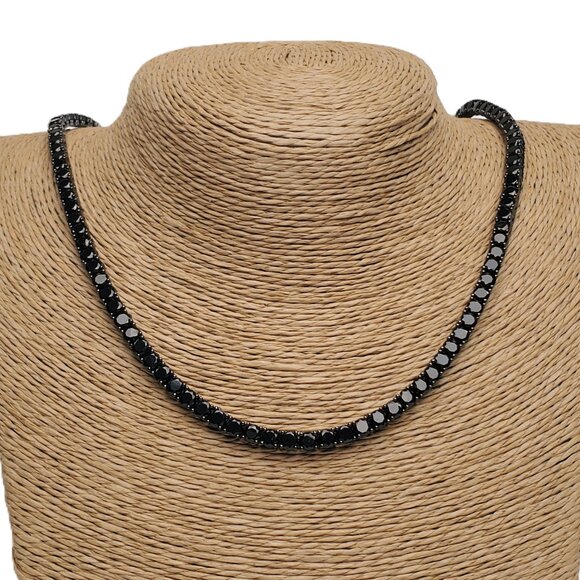 2ct Black Diamond Mens Platinum Silver Tennis Necklace 18 20 24 Inch Jewelry - Picture 2 of 9